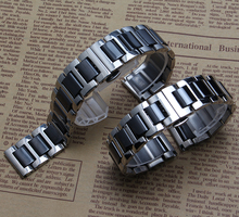 Silver stainless steel metal wrap ceramic Black White Watchband Bracelets for men womens diamond Watches Hours 16mm 18mm 20mm