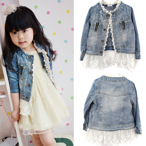 Girls Kids Lace Cowboy Jacket Denim Top Button Costume Outfits Jean Coat 2 7T