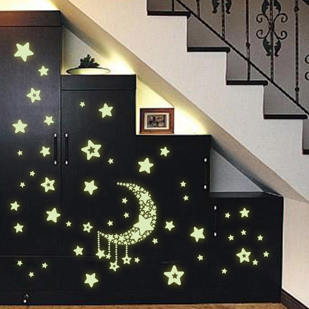 2019 New Star Moon Planet Glow In The Dark Luminous Fluorescent Wall Stickers Kids Room Decor Bedroom Decal Decor