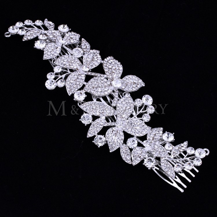 2015 New Floral Crystal Bridal Hair Combs Bridal Hairpins Hairstyle Braider Tiara Hair Jewelry Wedding Accessories FS044