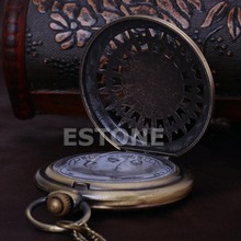 G104 2015Newest New Men Women Retro Bronze Quartz Chain Pendant Pocket Watch Stars Hollow free shipping