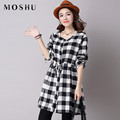 Plus Size XL 5XL Black and White Plaid Women Dress Loose Scotland Casual Short Dress Vintage