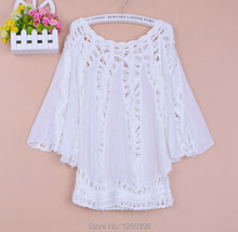 New hot sale blouse Summer autumn fashion hollow out handmade crocheted batwing sleeve cotton pullover women blouse shirt 1707