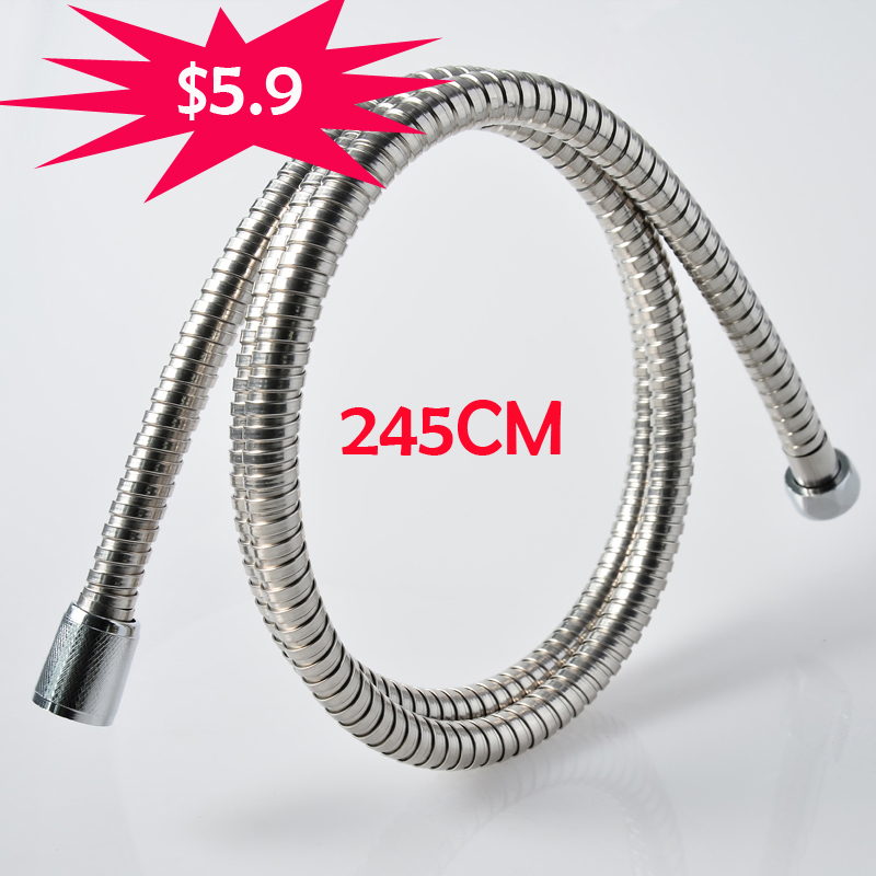 Big Promotion 2.45m Stainless Steel Shower Hose Chrome Bathroom Shower Pipe Free Shipping