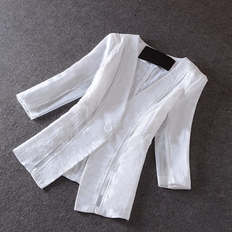 11 M- 4XL women 2015 new summer style mesh splicing hollow cotton linen plus size Blazers feminino small suit jacket female LY96