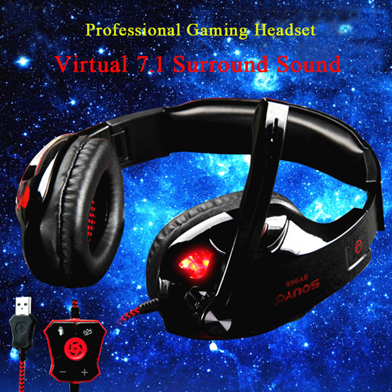 3.5mm Hot Sale Virtual 7.1 Surround Sound USB Gaming Headset, Brand new Gaming Headphone With Microphone+Retail Box For PC Gamer
