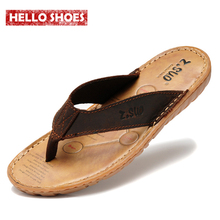 Men’s flip flops Genuine leather Slippers Summer fashion beach sandals shoes for men plus size Eur :38-47 pantufa Hot Sell