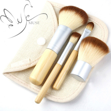 4Pcs Makeup Brushes Bamboo Handle Professional Cosmetic Makeup Brush Sets Foundation Kabuki Maquiagem with Bag E-Muse