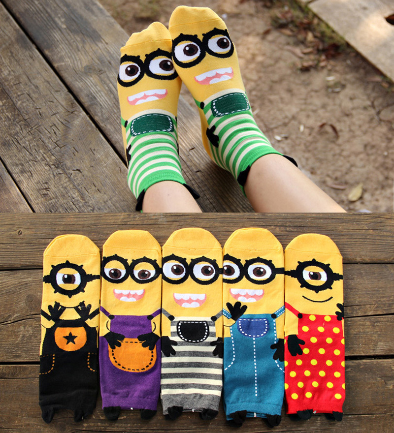 2015 Women\'s socks yellow Minions 3D cartoon printing socks 100% cotton cute summer Short sock high quality Bas chaussette femme (18).jpg
