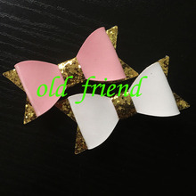 wholesale, 5pcs/lot, 2.8″ mini leather glitter hair bows with clilps, baby, kids, girls hair bows with clips, fashion baby bows