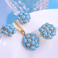 Luxurious Dubai Turquoise Jewelry Sets Necklace Earrings Ring 18K Gold Plated Crystal Aros Aretes Bijoux Wedding