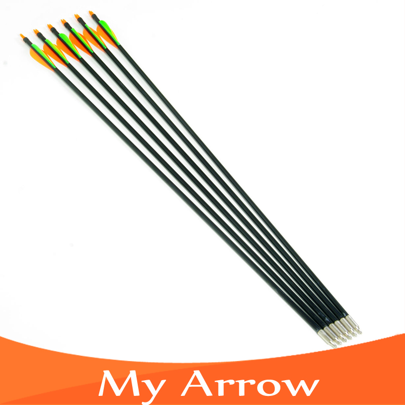 Free Shipping 6pcs pack 30 Fiberglass Arrow Plastic Vanes Spine500 Steel Point For Hunting Bow Archery