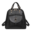 Front Flap Pocket 2016 New Fashion Knitting Small Backpack High Quality PU Woven Patern Women Shoulder