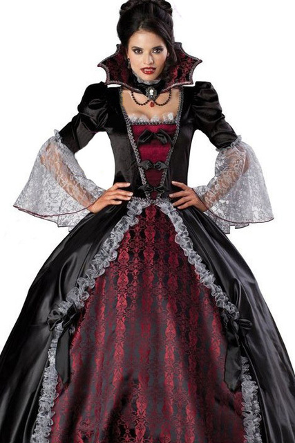 Adult Women Splendid Vampire Dress Halloween Costume Gothic Witch Floor Length Ball Gown Women Costumes +Petticoat Skirt E8840