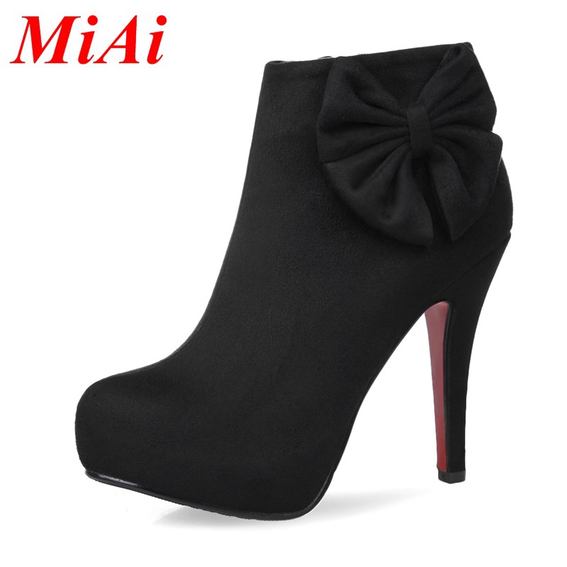 2015 fashion woman winter boots woman round toe zipper high heels ankle boots simple black rose red  casual shoes woman 33-40