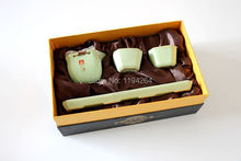 Ru Kiln Celadon Ware Teapot Teacups Mat Gift Box Gongfu Tea Set 4 Pcs