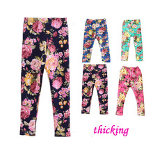 2014 spring autumn and winter Children’s clothing girls flower thickening and thining trousers print legging free shipping