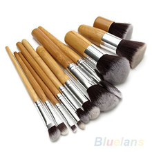 11Pcs Wood Handle Makeup Cosmetic Eyeshadow Foundation Concealer Brush Set brushes 02Q6