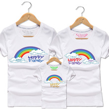 Mother and Daughter Father and Son Matching T-Shirt Baby Kids Cloud Rainbow Family T Shirts Tops Clothes Boys Cotton Tee Shirt