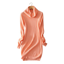 5 colors Women’s dress 100% cashmere knitted knee length dresses turn-down collar warm winter/spring outwear