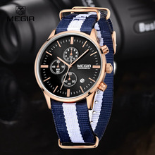 MEGIR casual chronograph military water resistant quartz watch men luminous canvas strap wristwatch 2011 free shipping