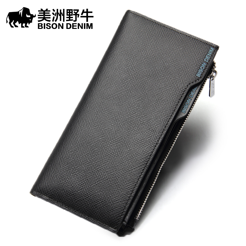 Buffalo Qian Baonan Fashion Leather Long Wallet Card Wallet mobile phone Bao Zhengpin male more money