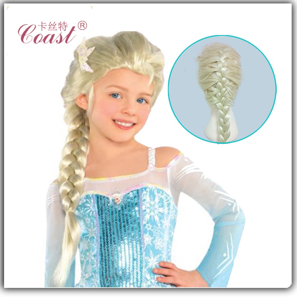 Anna Elsa Synthetic Cosplay Wigs For Kids Audts Rapunzel Wig Ponytail Hair Extension Braid Hair Heat Resistant Synthetic Wigs
