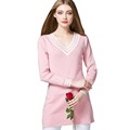 Women Sweet Pullovers Sweaters Winter Long Sleeve Split Sweater Pull V Neck Long Style Jumpers Sweater