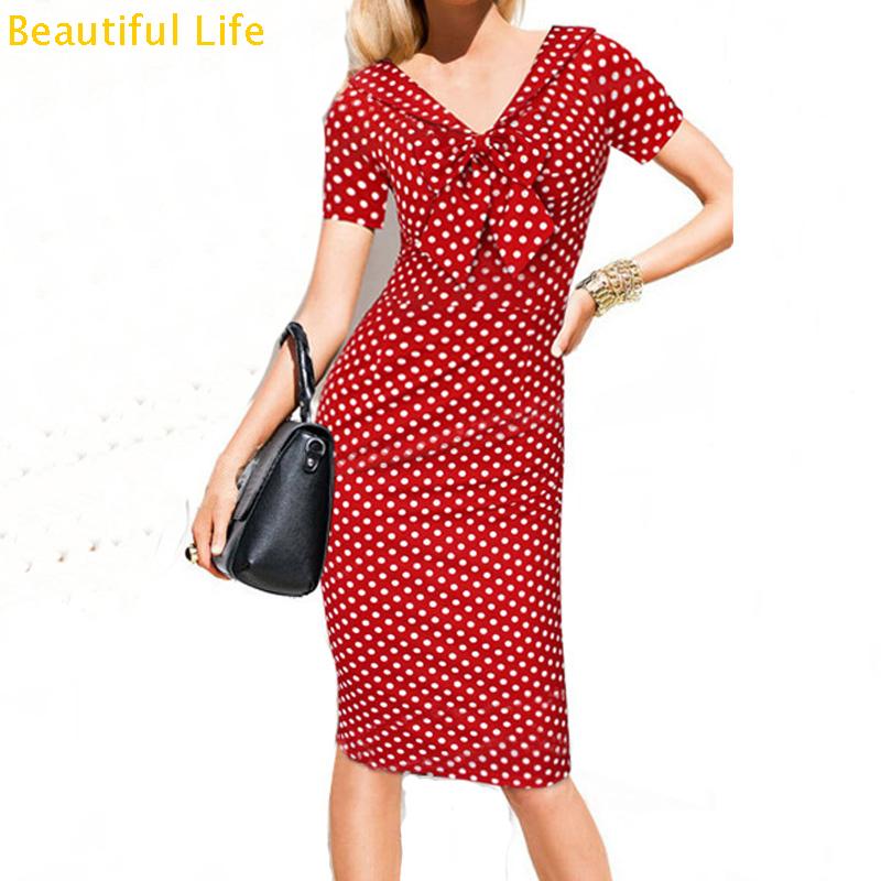 Vestido-Casual-Summer-Women-Dresses-Bow-Red-Vintage-Polka-Dot-Dress ...