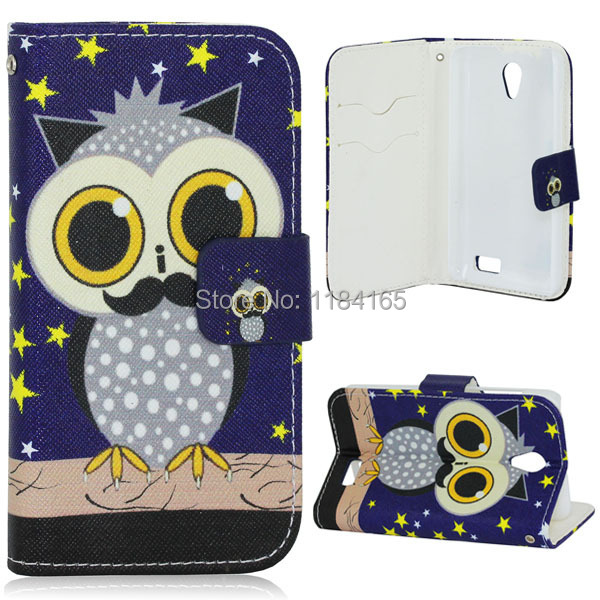 LEN-1225H_1_Owl Pattern Leather Case with Credit Card Slots Holder for Lenovo A319