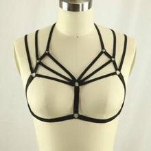 2016 New arrived sexy lady Harness cup-less bra belt club women caged binding underwear lingerie pastel goth garter belt retail