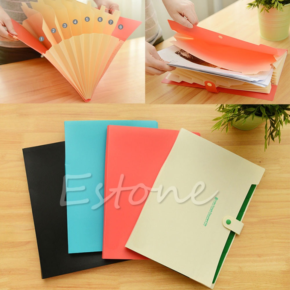 Free Shipping Hot Plastic 8 Pockets A4 Paper File Folder Holder Document Office Supplies 1PC