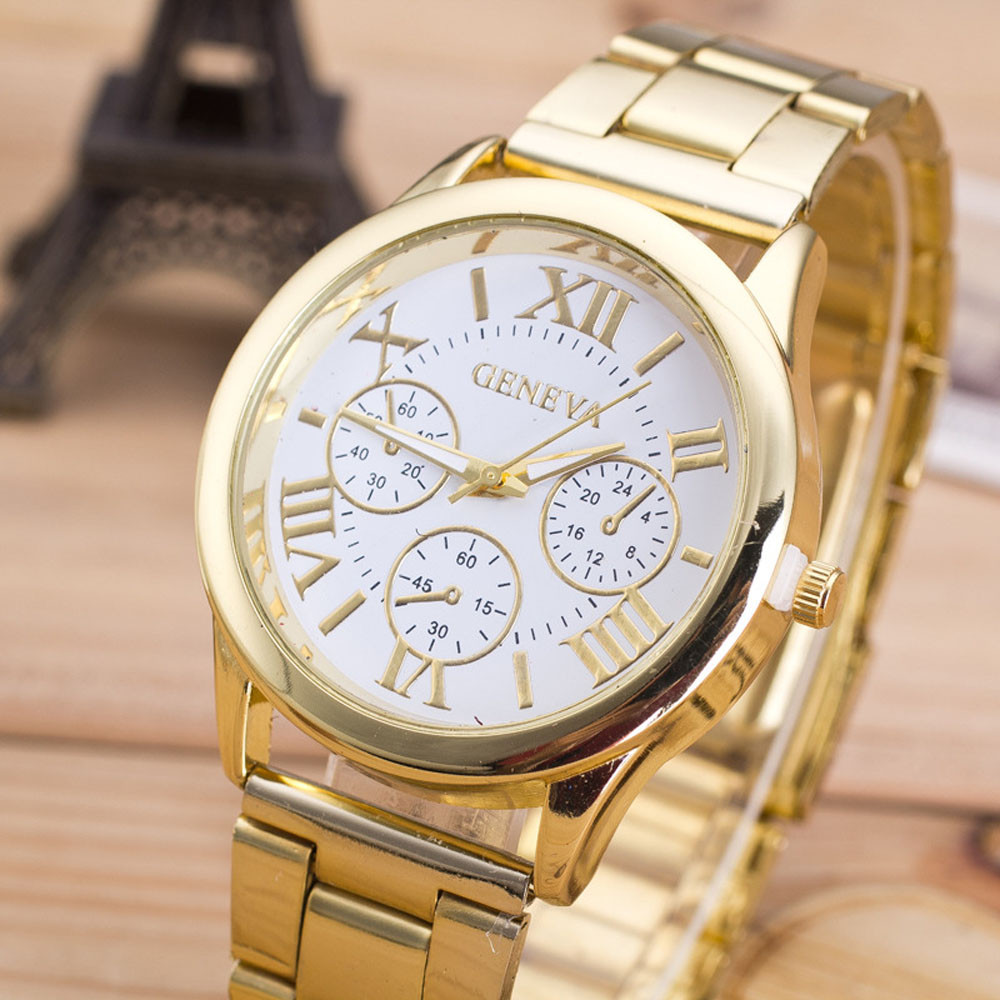 2015 Gold Montre,New Women Dress Watch Roman Numerals Quartz Stainless Steel Wrist Watch High Quality Reloj Mujer Relogio Golden
