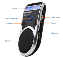 Free Shipping Solar Powered Bluetooth Car Kit LCD Display Hands Free Bluetooth Speaker with car harger Libres Bluetooth Car Kit