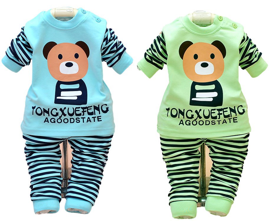 2PCS baby boys girls cotton clothes tops+pants sets outfits set baby clothes spring autumn Clothing for babies suits Bear stripe 4