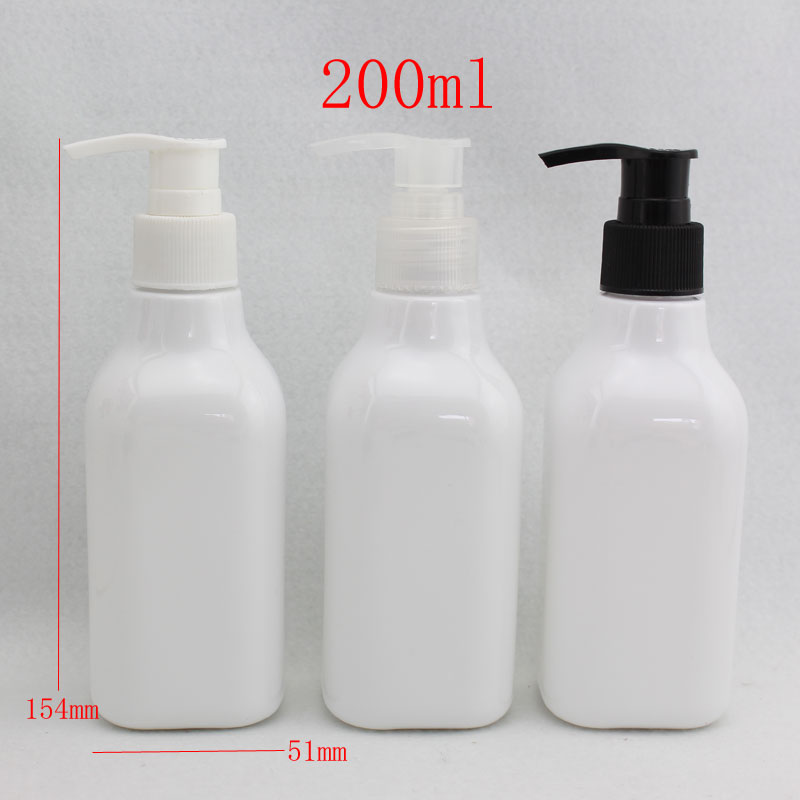 200ml  white square empty  plastic bottles with lotion pump ,200cc cosmetic packaging PET bottles for personal care  wholesale