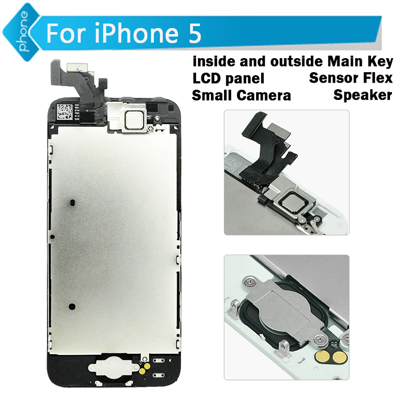 For iPhone 5 lcd screen display touch digitizer assembly repalcement + Main Key, LCD Panel, Speaker, Small Camera, Sensor Flex