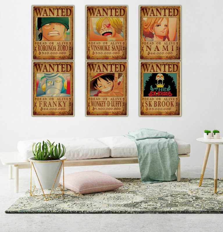 Weeck Anime One Piece Luffy Wanted Home Decor Cosplay Wall Poster Set 1