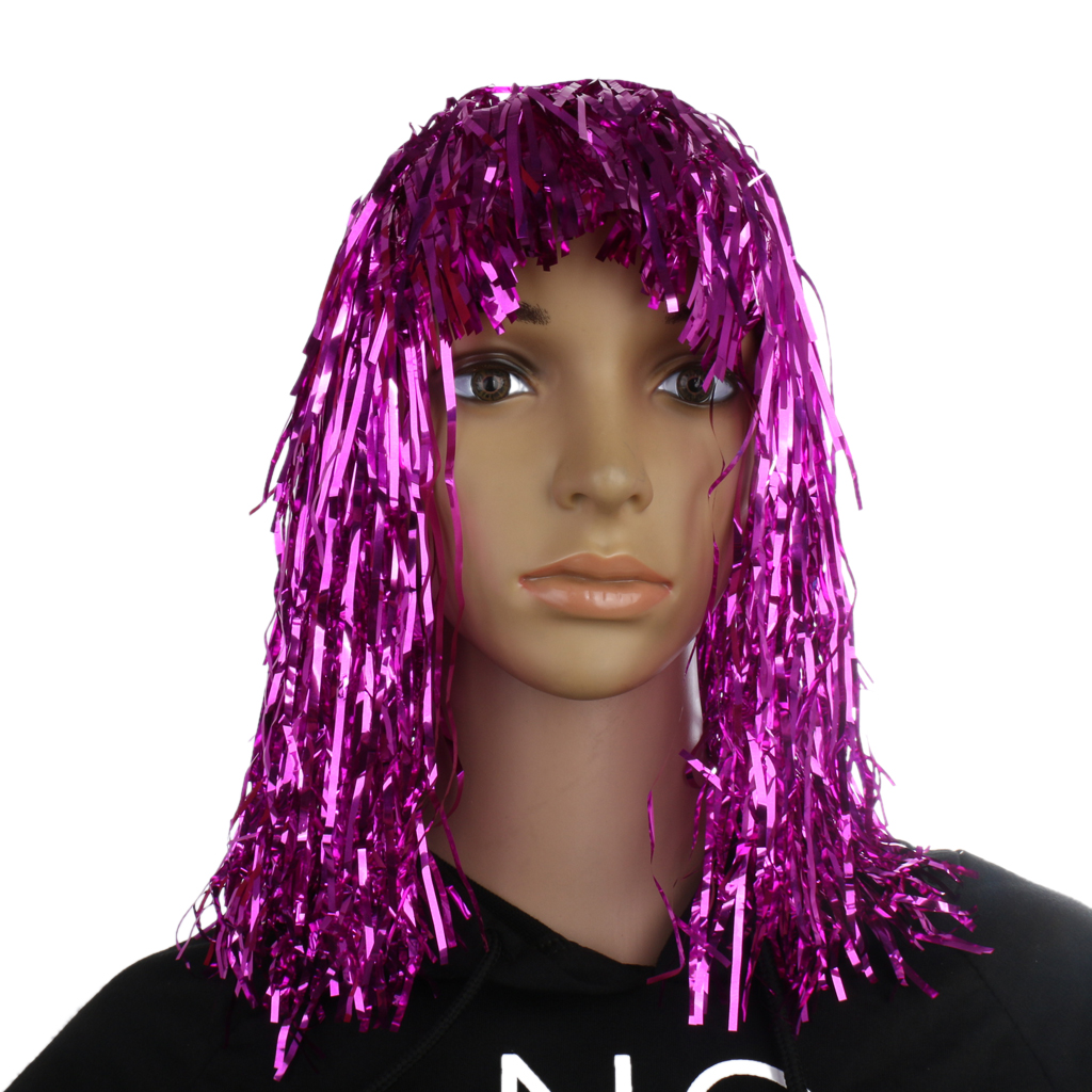 Gold Tinsel Wig Shiny Metallic Foil Fancy Dress Costume Party Accessory