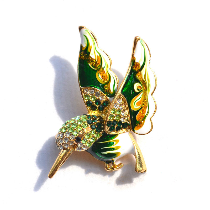 Fashion Enamel New Green Bird Brooches Metal Pins Animal Brooche Women Jewelry 