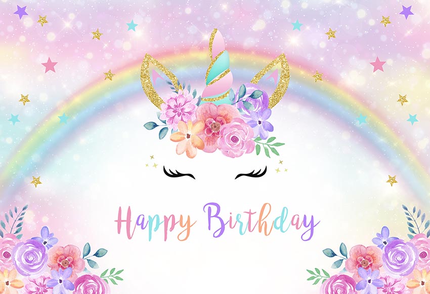 Mehofoto Unicorn Happy Birthday Backdrop Gold Glitter Rainbow Unicorn