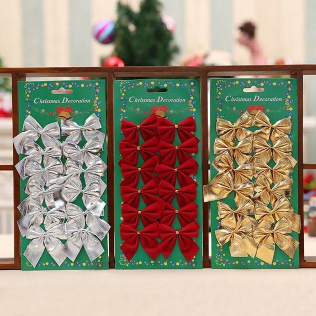 12 piezas de lazo de terciopelo arcos Arcos de árbol de navidad Bowknots ornamentos de árbol de Navidad rojo 