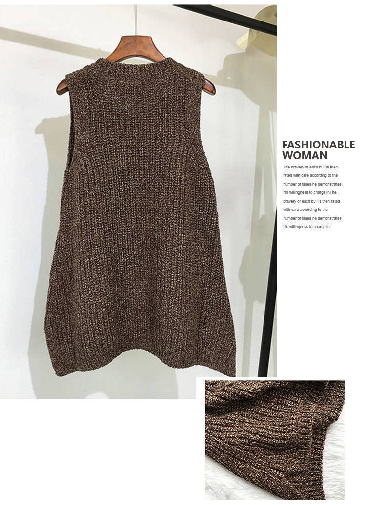 Description Picture 6 of itemAutumn And Winter Clothing Thick Wool Vest Female Knitted Vest Loose Large Size Round Neck In The Long Section Of The Wild Vest
