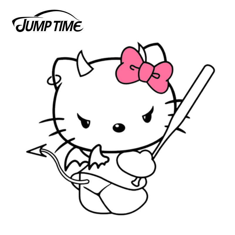 Jump Time 13cm X 11 8cm Hello Kitty Cute Devil Devil Horns Sticker Laptop Decal Car Styling Motor Helmet Decor Car Accessories Car Stickers Aliexpress