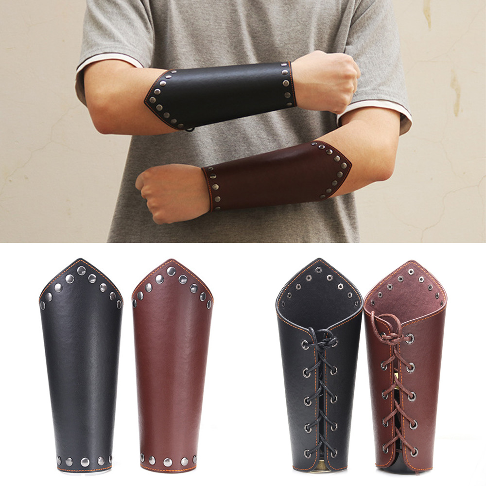 Details about   Unisex Leather Wristband Armband Wide Medieval Bracers Arm Armor Cuff 