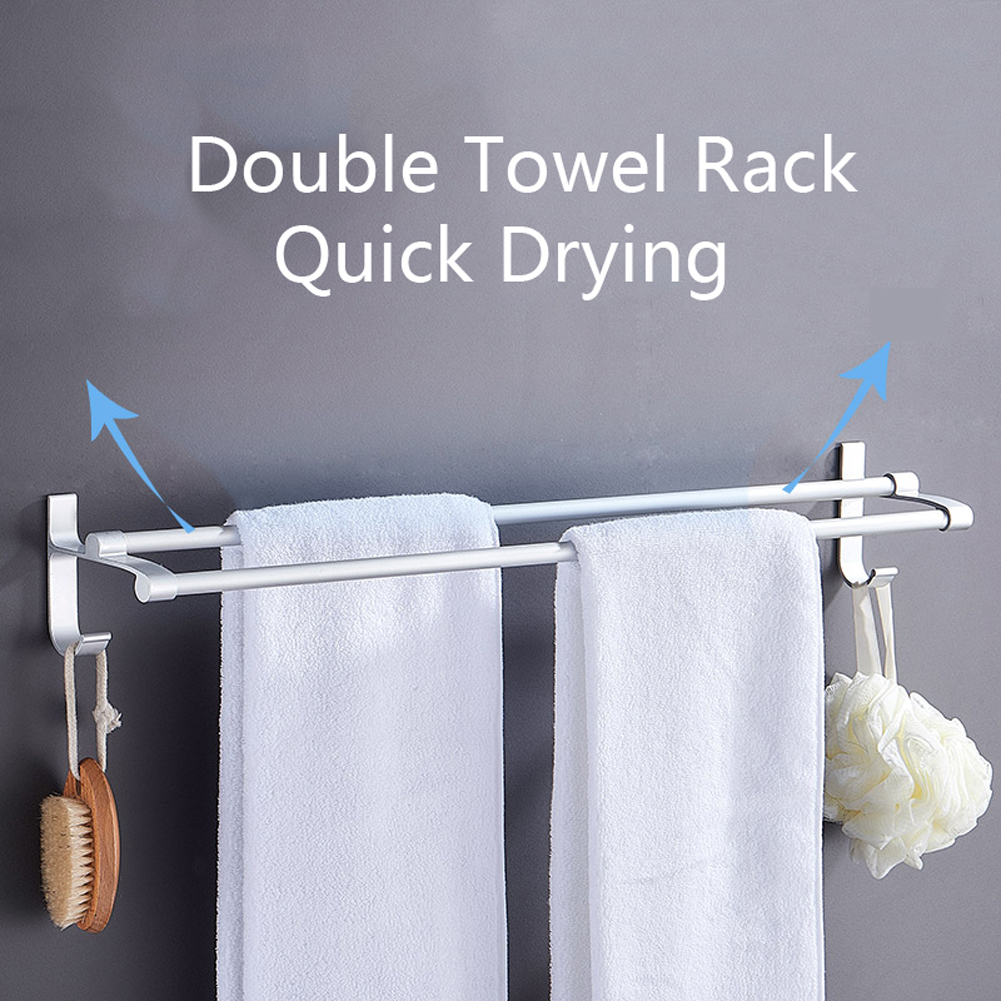 double layer towel rail rack holder space aluminum shelf wall