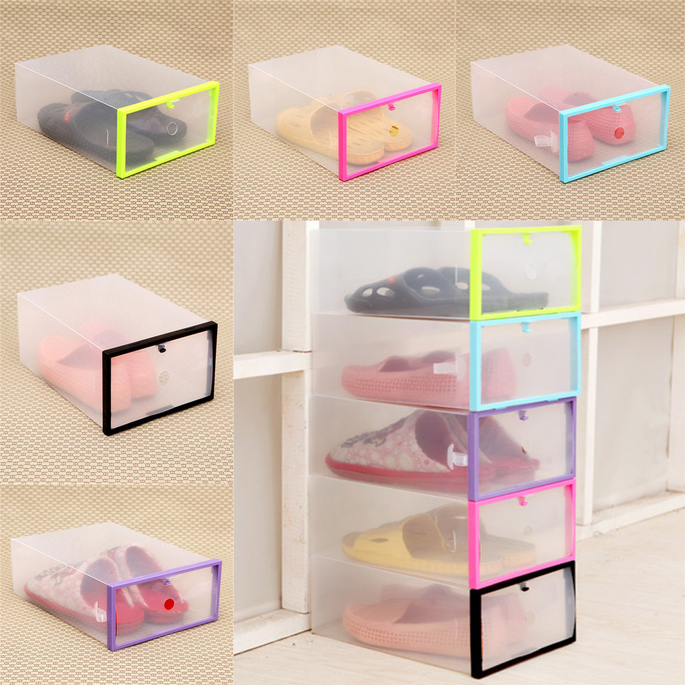 Transparente plegable caja de plastico para zapatos apilable plegable