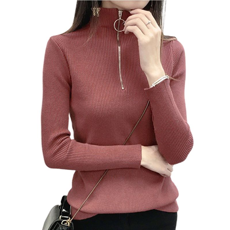 turtleneck zip up sweater women's