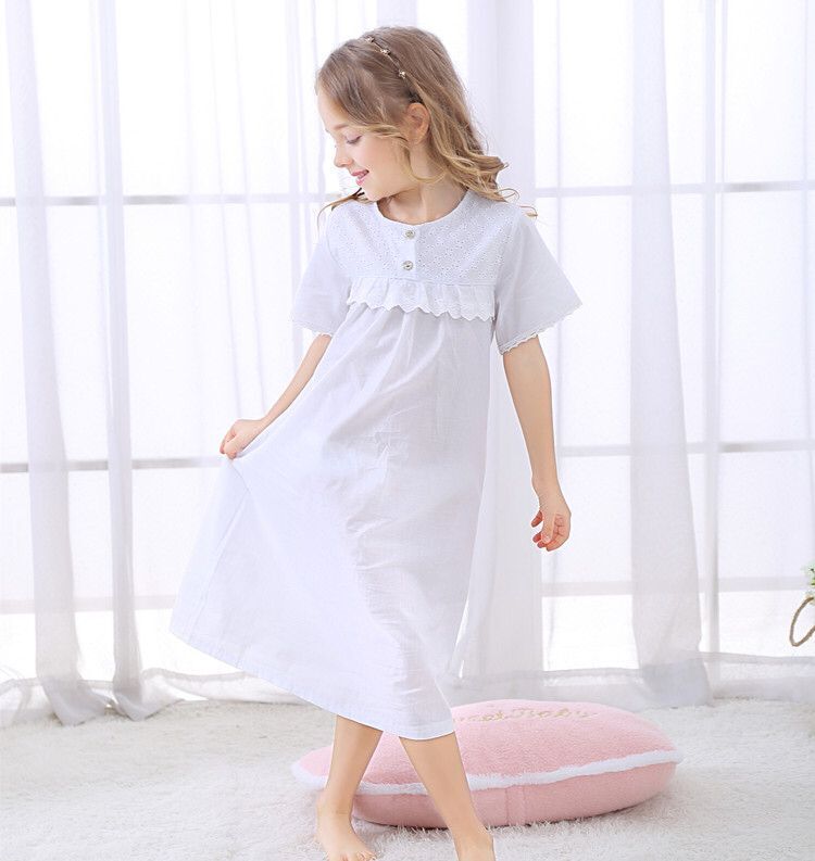 Kinder Mädchen Spitze Baumwolle Schlafanzüge Nachthemd Nachtwäsche Princess Süß