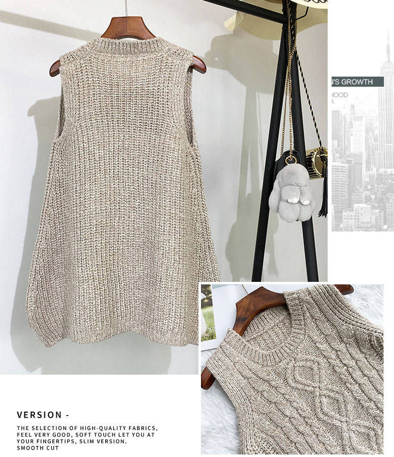 Description Picture 3 of itemAutumn And Winter Clothing Thick Wool Vest Female Knitted Vest Loose Large Size Round Neck In The Long Section Of The Wild Vest